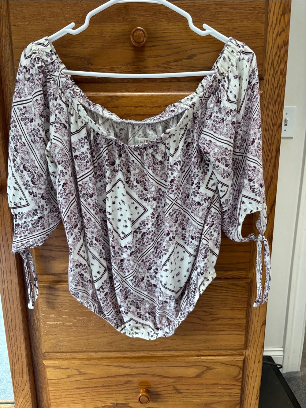 love, Fire Cream and Plum Off-Shoulder Floral Blouse